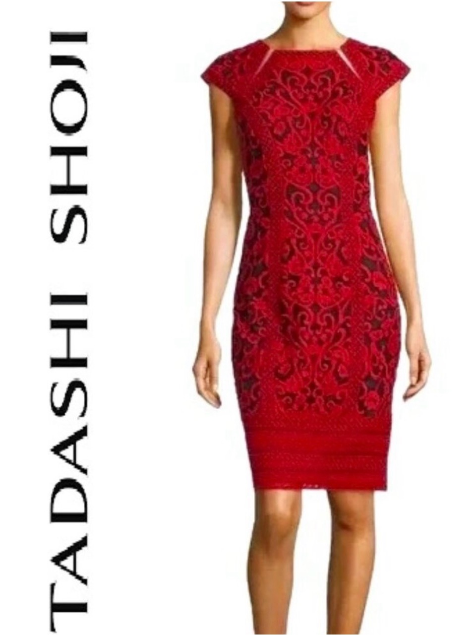 Tadashi Shoji Knockout Red & Black Embroidered Dress